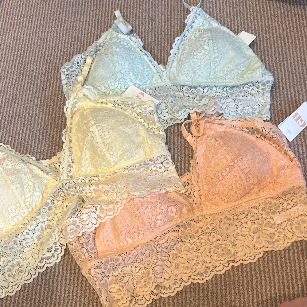 3 NWT Gianni Bini Lace Bralette Set in Pastel Shades size XL